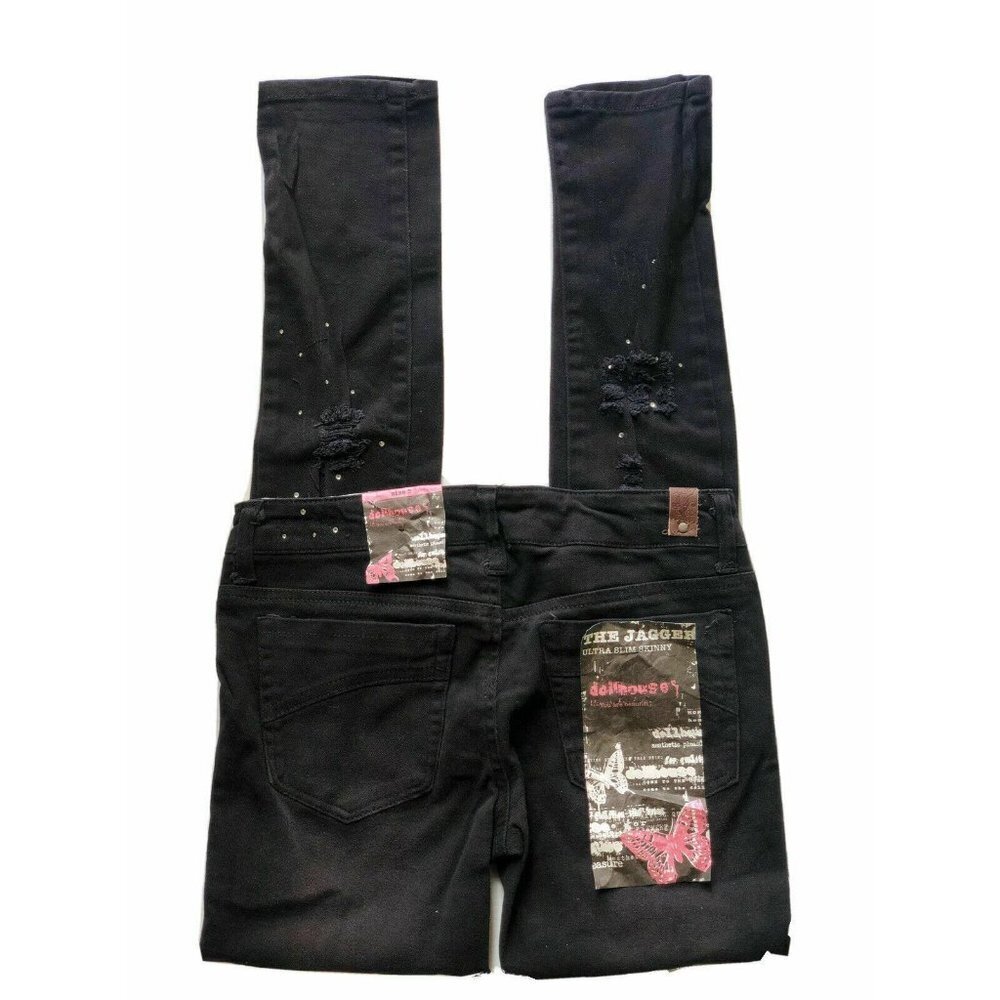Dollhouse Juniors Black Distressed Studded Skinny Jeans size 3 - Picture 2 of 8